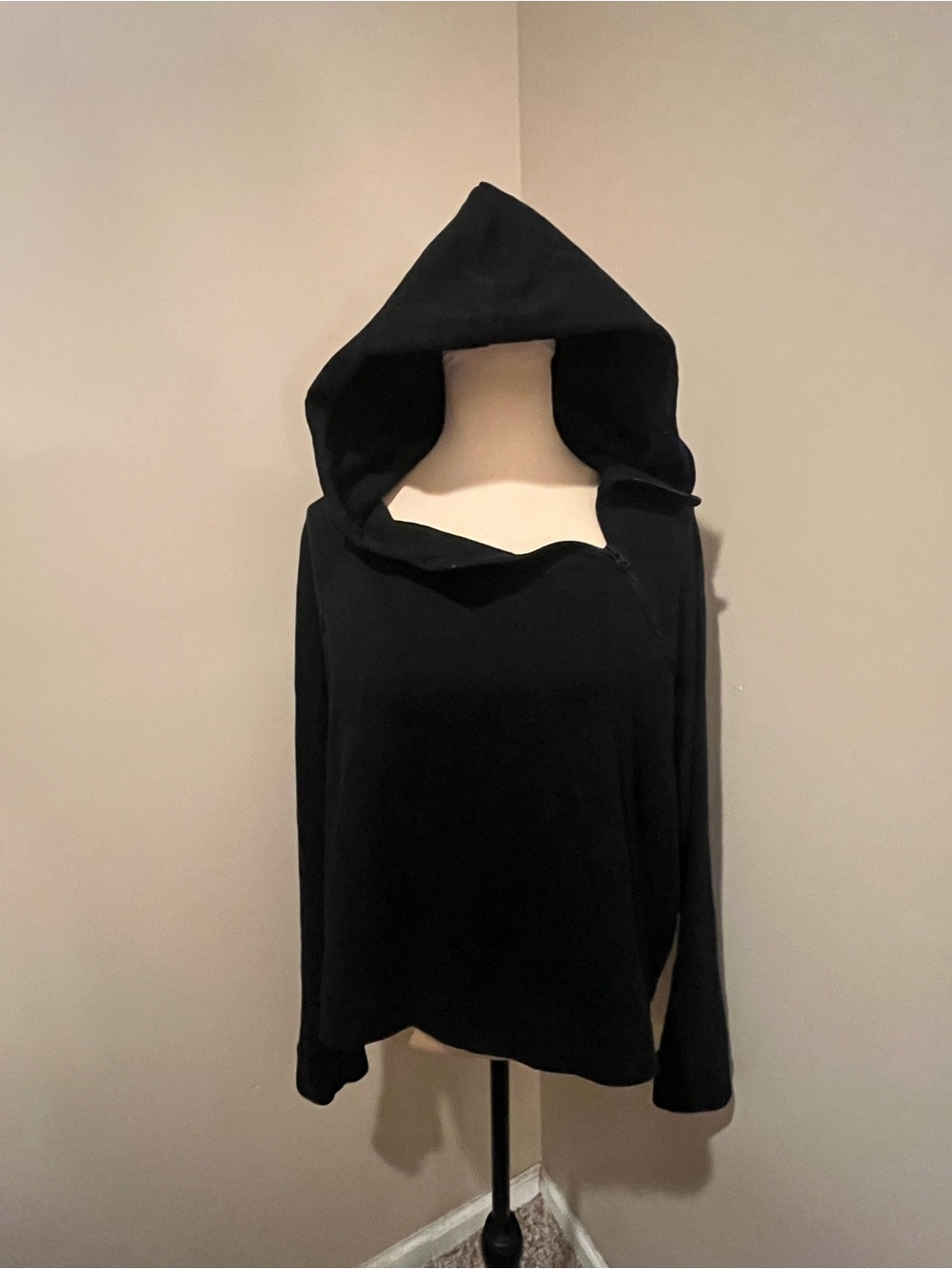 Victoria Sport Black Asymmetric Neck Zip Hoodie, size XL